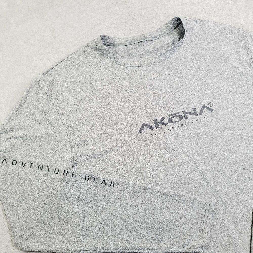 AKONA Shirt Mens XL Gray Long Sleeve Crew Neck Adventure Gear Lightweight Tee